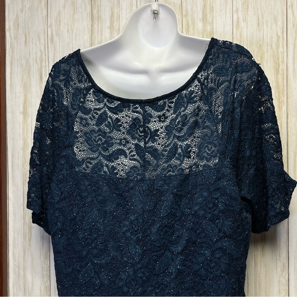 Candalite Women’s Navy Blue Shimmer Stretch Lace Dress Size 2X - Picture 8 of 12